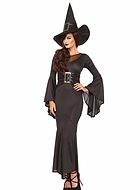 Witch, costume dress, sequins, belt, bell sleeves, sheer inlay